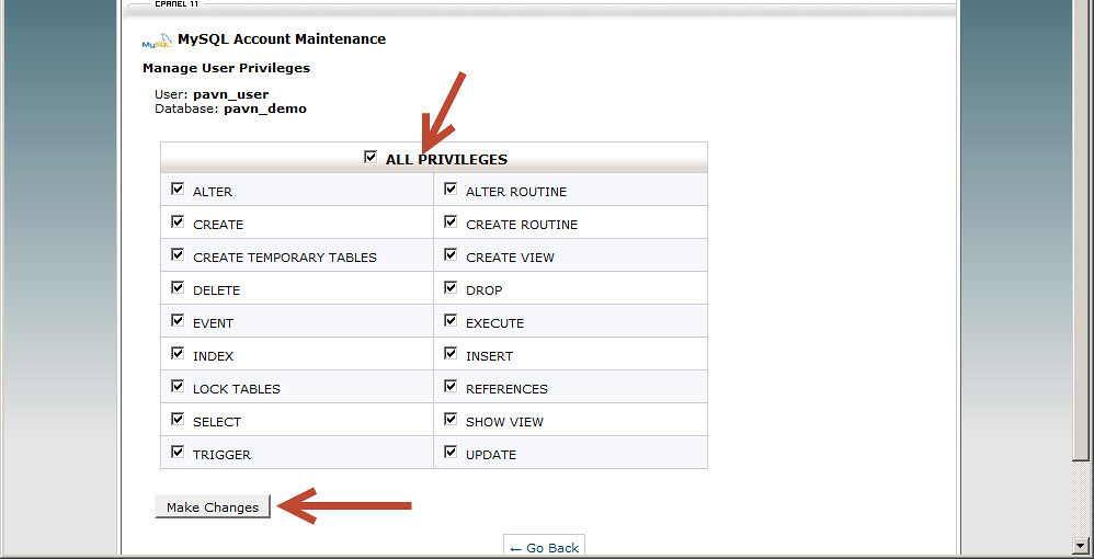 grant database permission