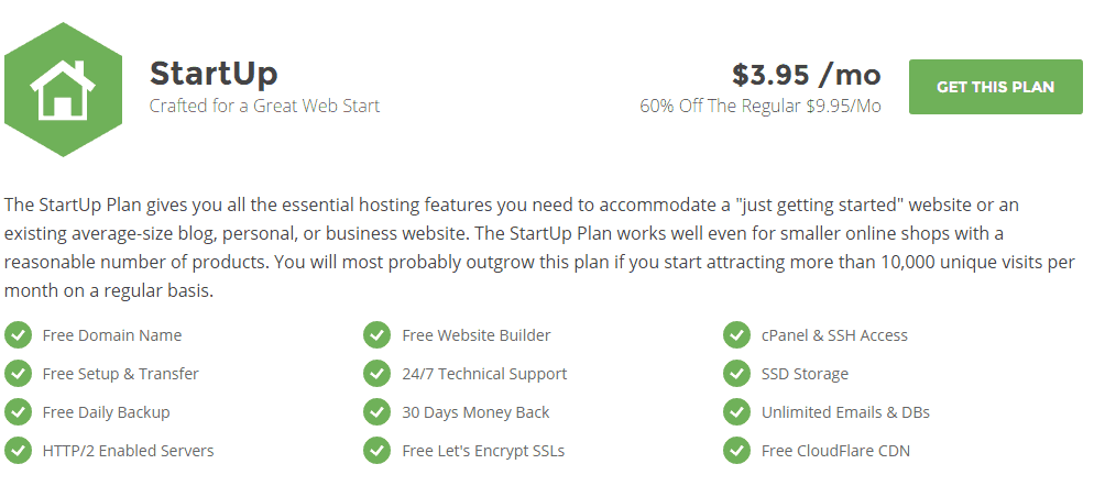 SiteGround Startup plan