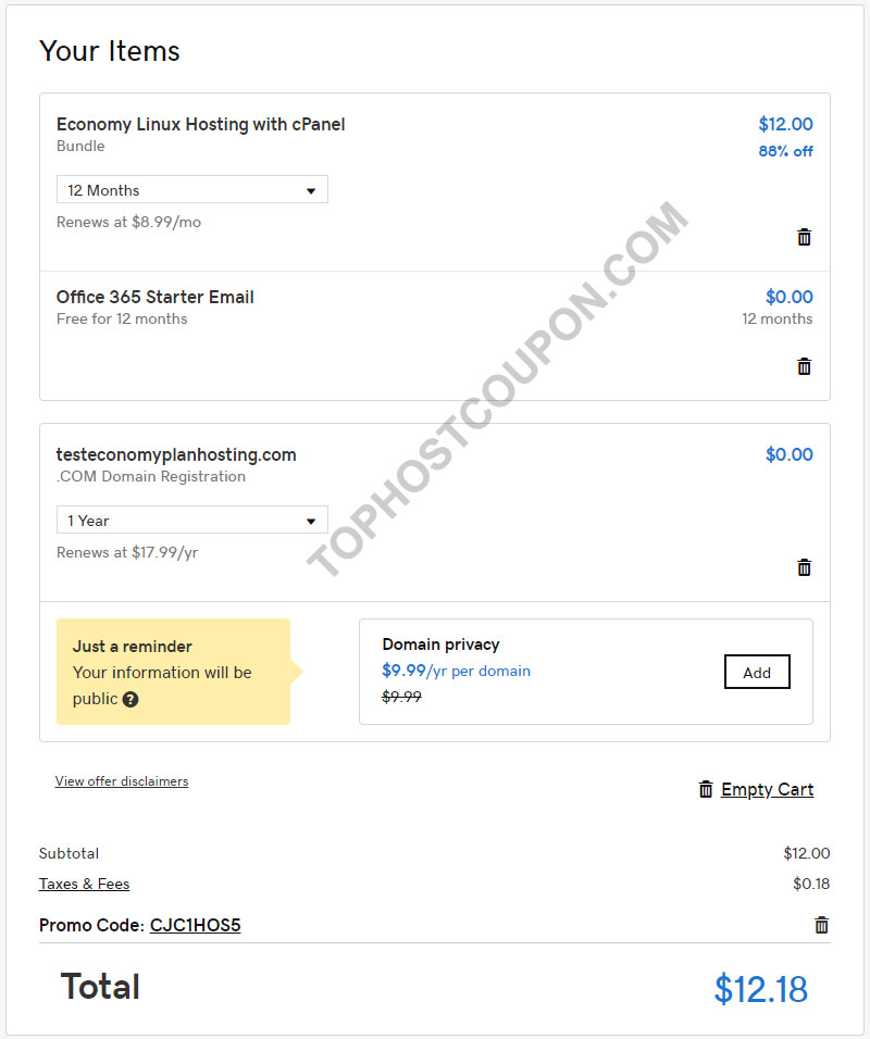 GoDaddy Economy Hosting coupon 1 coupon