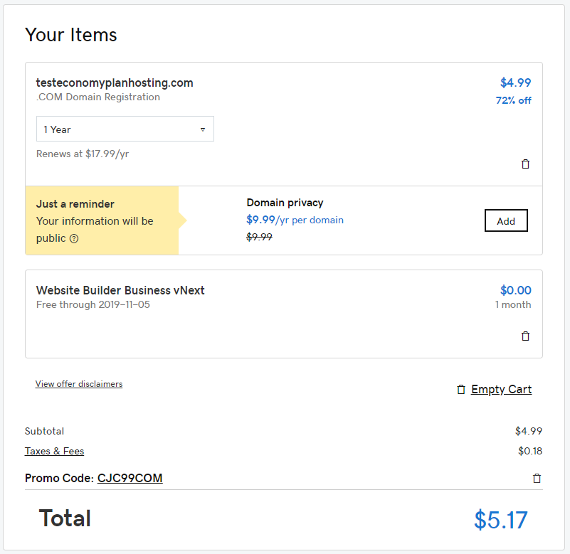GoDaddy $4.99 domain coupon