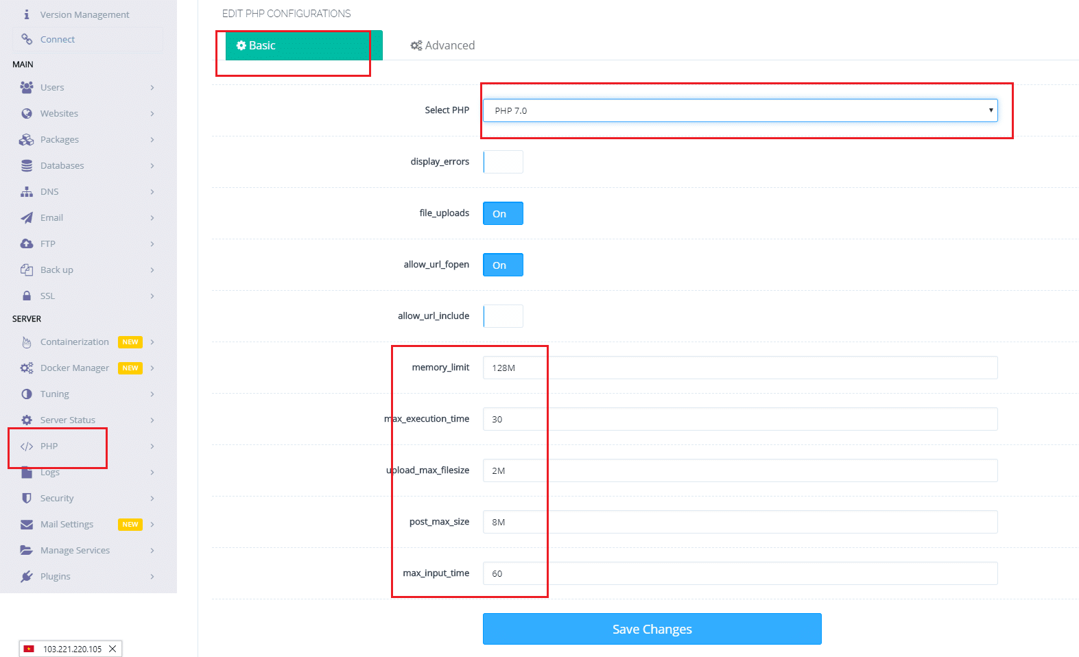 change upload limit cyber panel