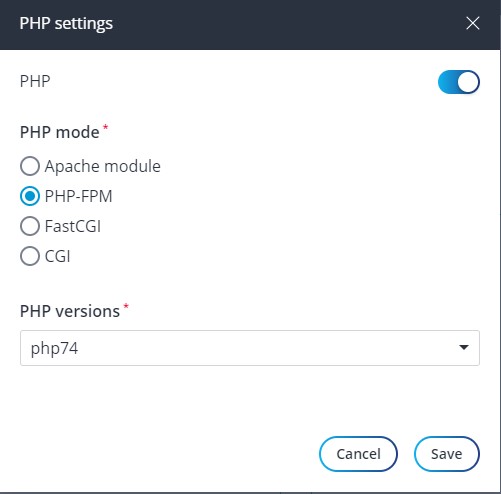 Choose NginX PHP 7.4