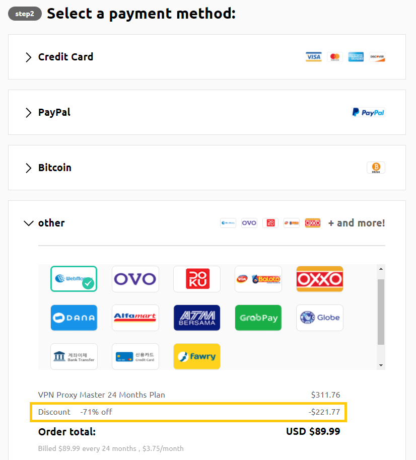 VPN Proxy Master Payment Method