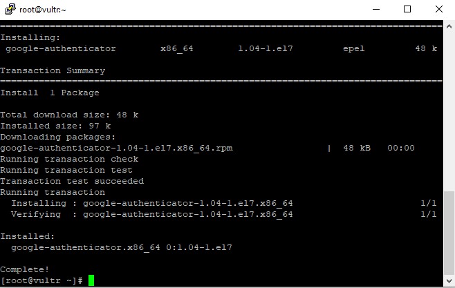 Install Google Authenticator package successfully