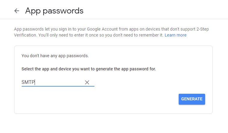 Create SMTP App Password