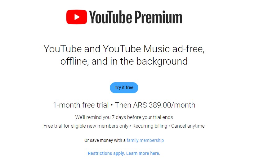 Youtube Premium Argentina