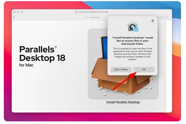 Click Ok to install Parallels Desktop 18