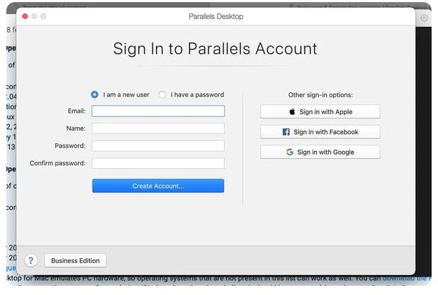 Login to active Parallels Desktop 18