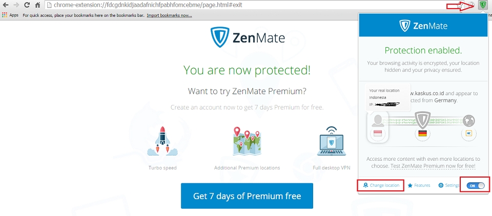 Zenmate VPN protect enbled