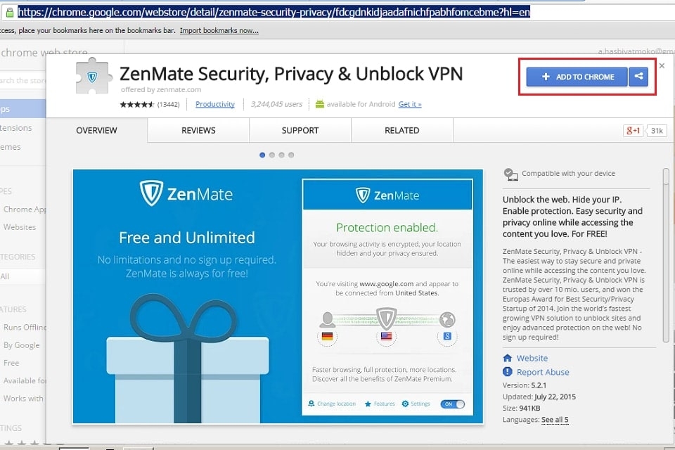 ZenMate VPN add to Chrome