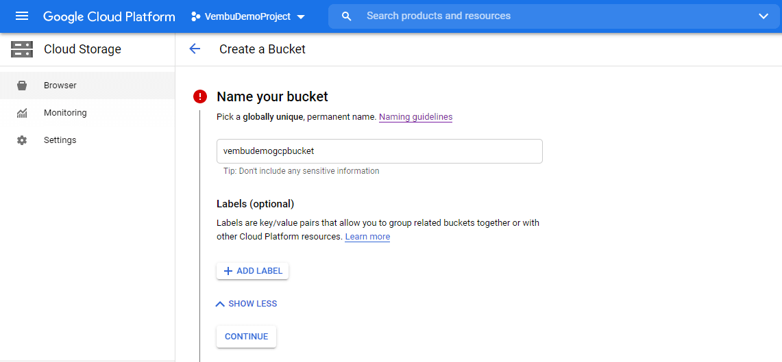 create google bucket step 1