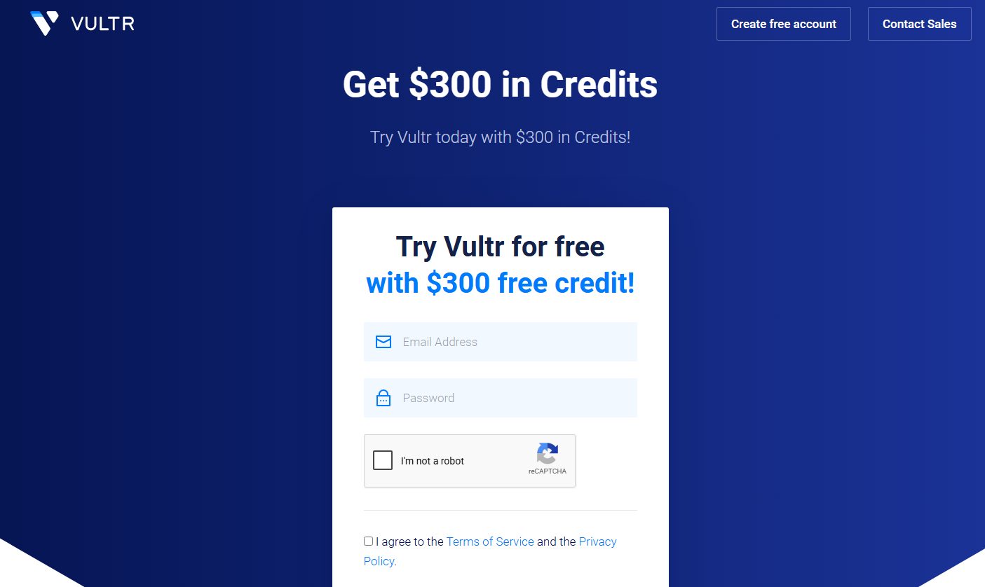 Vultr 300 credit coupon